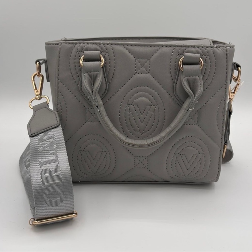 Valentino Orlandi, Medium Quilted Tote Bag w/Fabric Strap. V-2013 Light Grey NWT